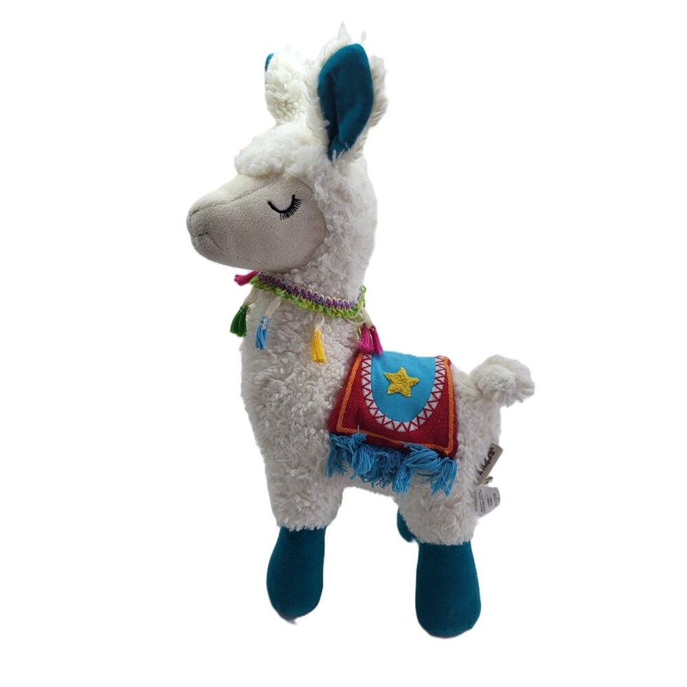 Pier 1 Imports Llama Plush 16" White Teal Boho Tassel Saddle Star 2018
